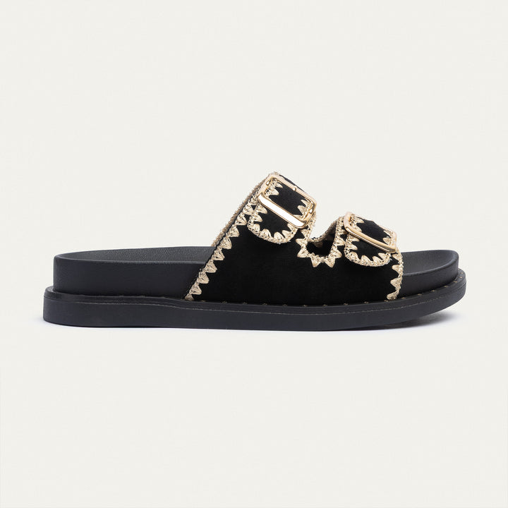 Achilles | Dalia Double Buckle Women Slides - Black
