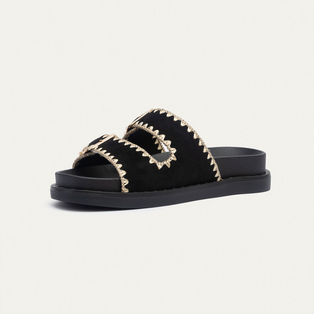 Achilles | Dalia Double Buckle Women Slides - Black