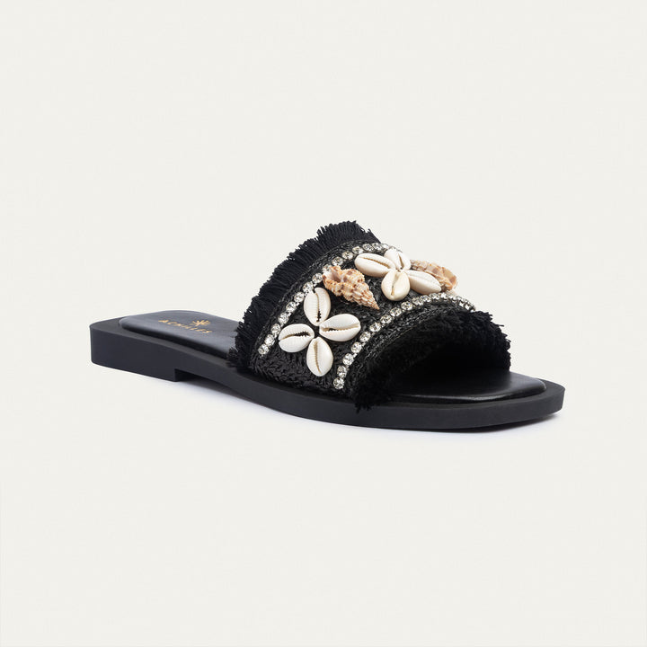 Achilles | Seashore Shell-Embellished Slides - Black
