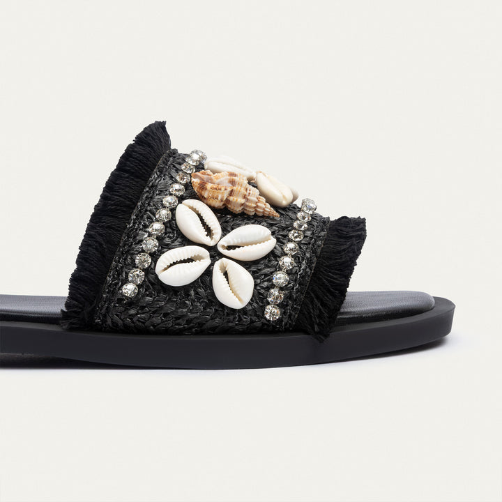 Achilles | Seashore Shell-Embellished Slides - Black