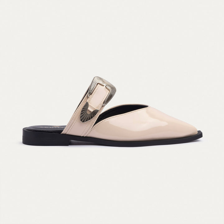 Achilles | Celeste buckle Mules - Glossy Beige