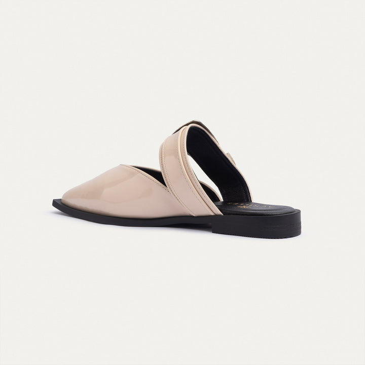Achilles | Celeste buckle Mules - Glossy Beige