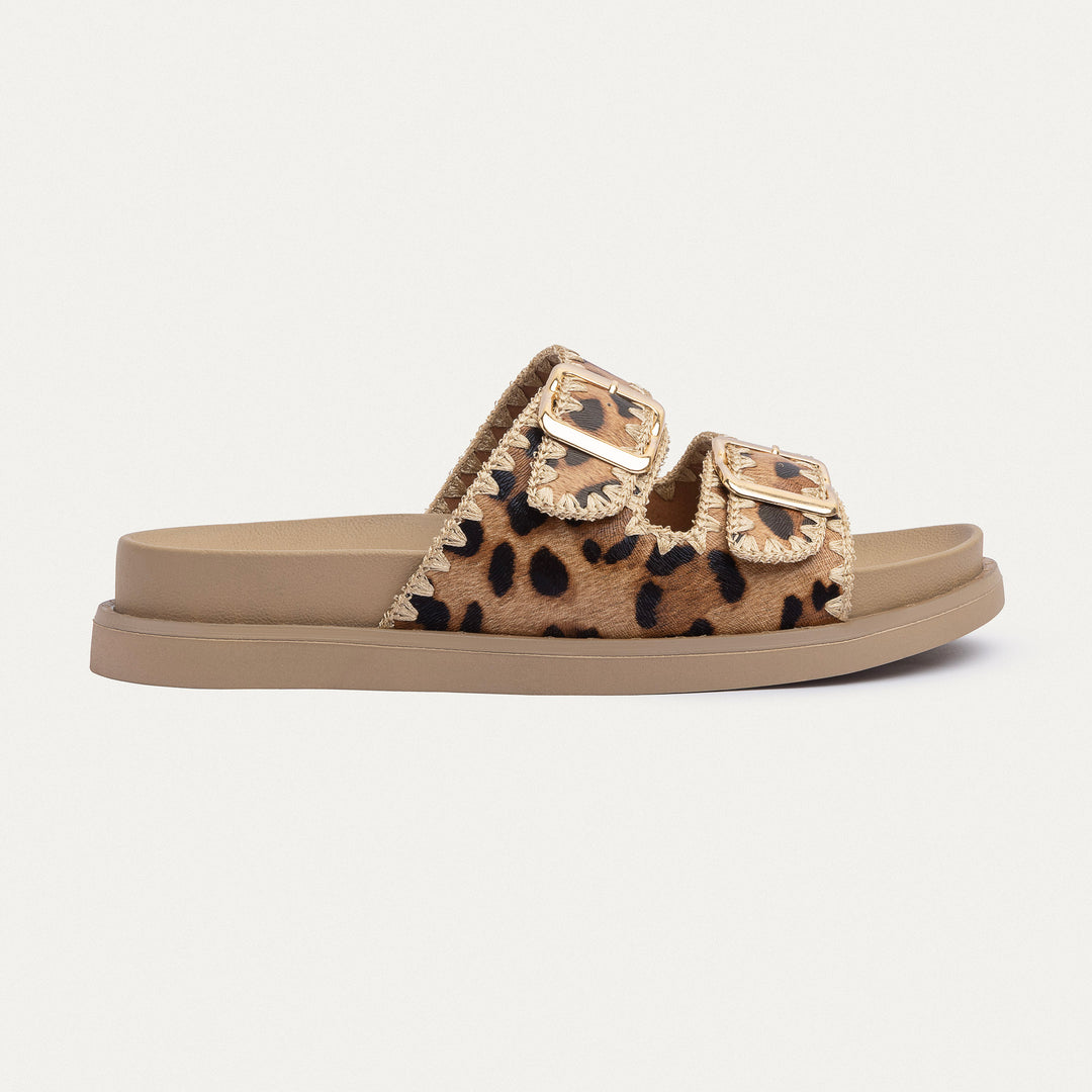 Achilles | Dalia Double Buckle Women Slides -  Leopard