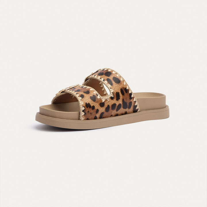 Achilles | Dalia Double Buckle Women Slides -  Leopard