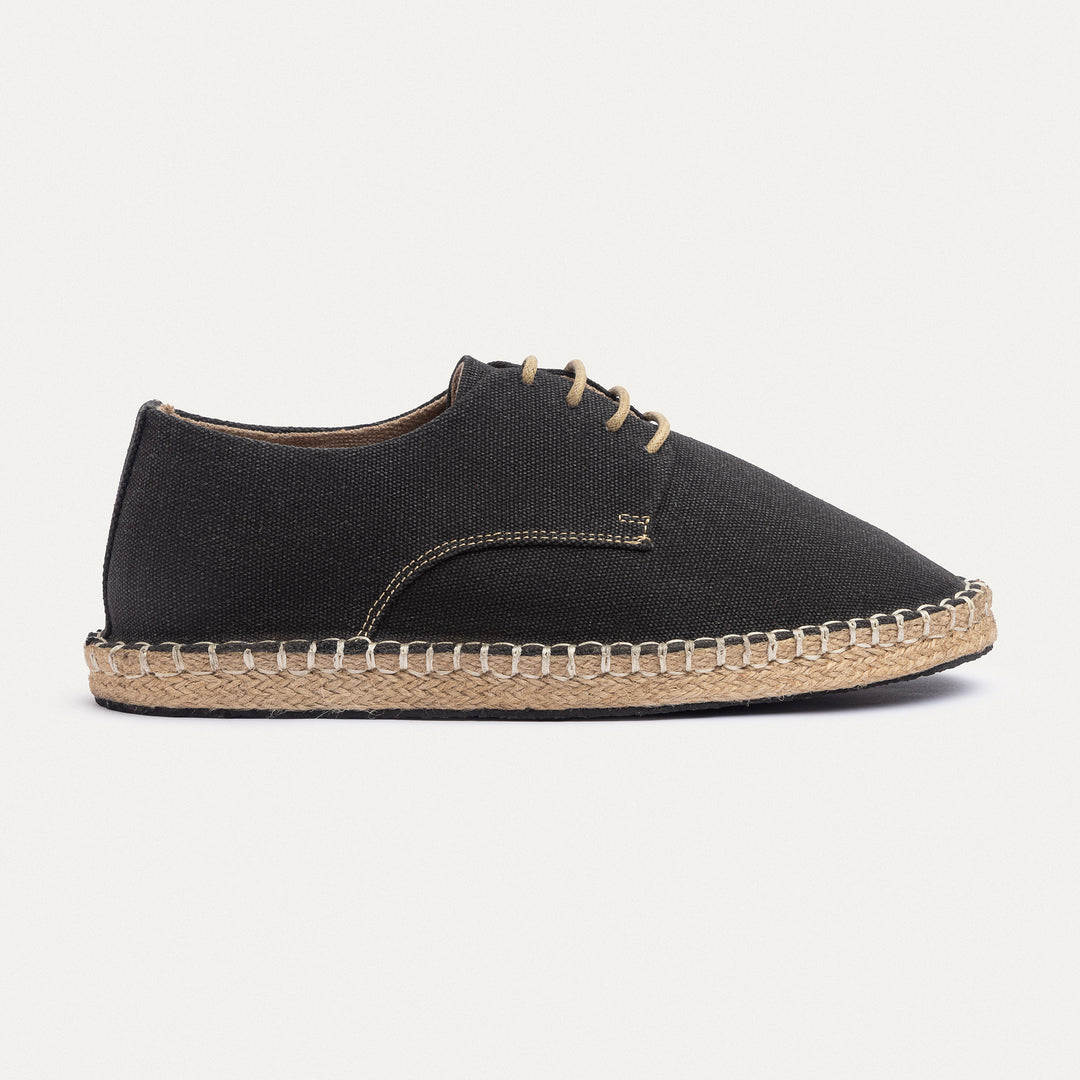 Achilles | Men's Espadrille Canvas Edition With Side Stitching - Washed Black
