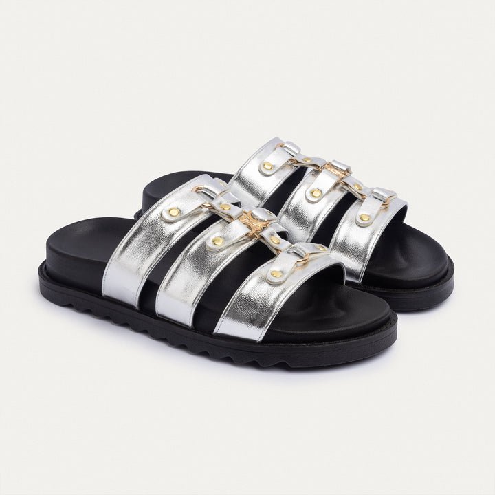 Achilles | Athena Buckle Slides - Silver