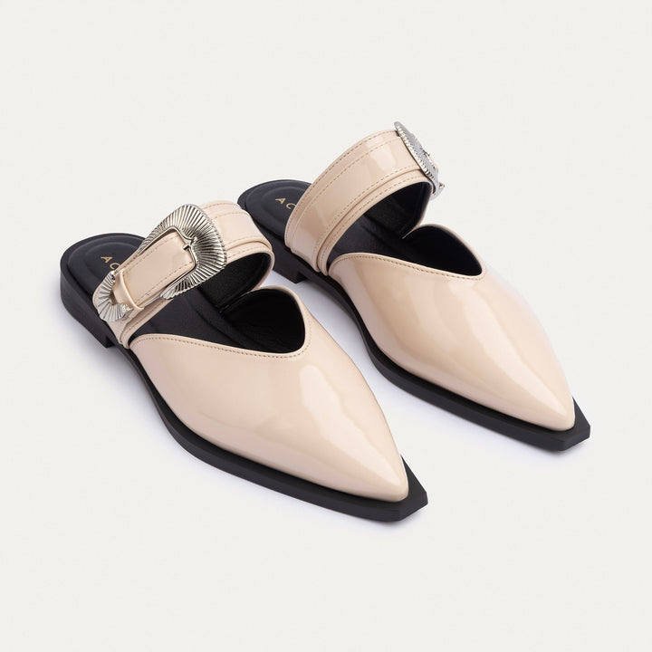 Achilles | Celeste buckle Mules - Glossy Beige