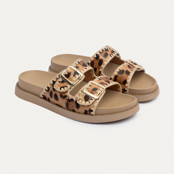 Achilles | Dalia Double Buckle Women Slides -  Leopard