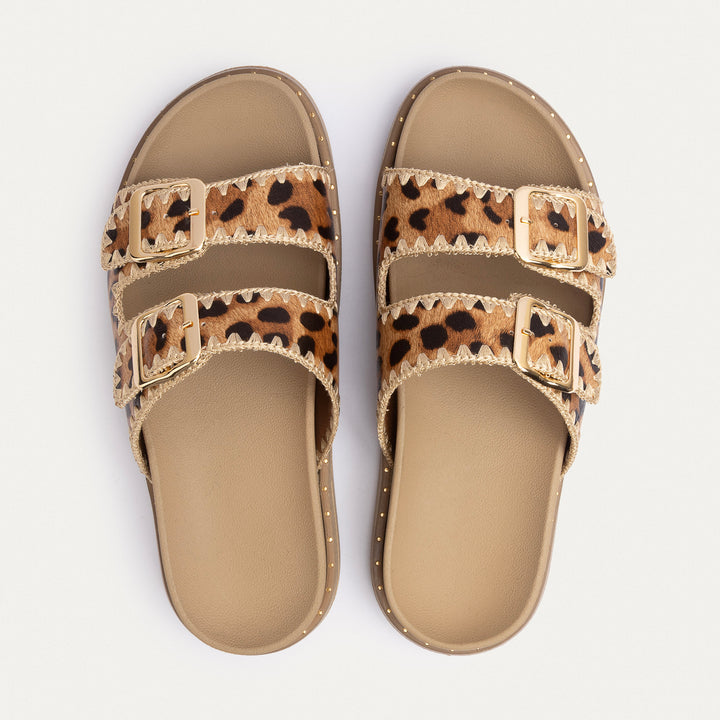Achilles | Dalia Double Buckle Women Slides -  Leopard