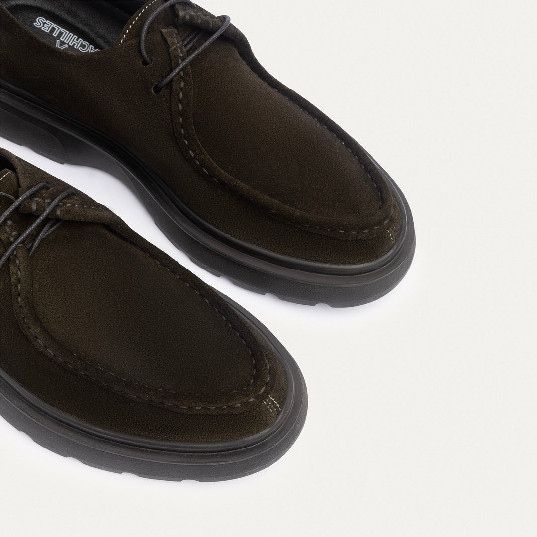Achilles| Contour Comfort Moc-Toe Lace-Up Shoe - Dark Olive