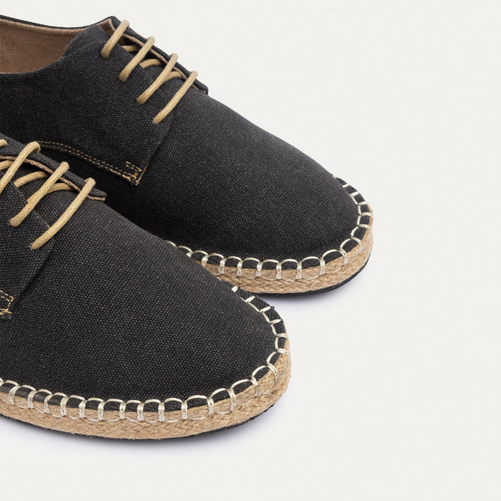 Achilles | Men's Espadrille Canvas Edition With Side Stitching - Washed Black