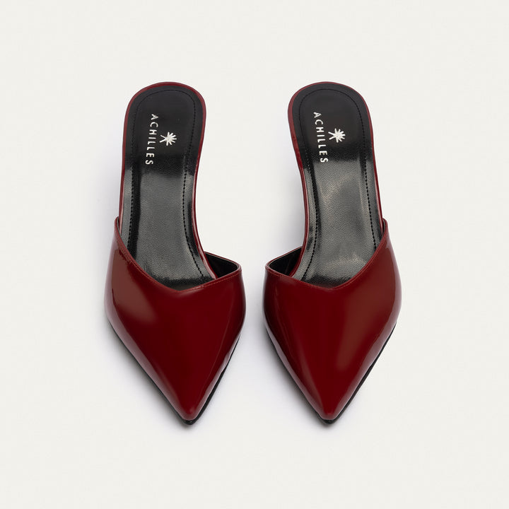 Achilles| Cleo Patent Mule Heels - Crimson Red