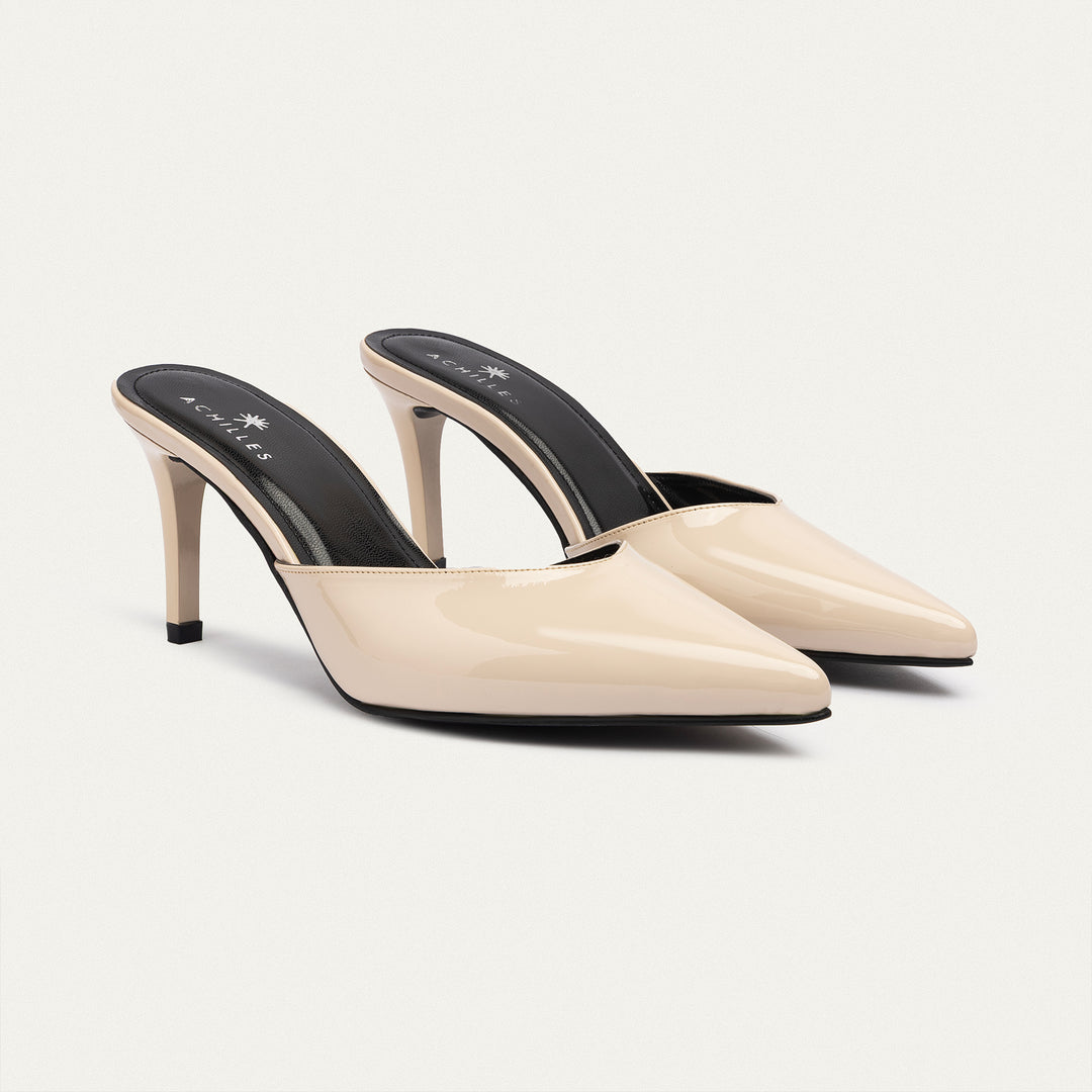 Achilles| Cleo Patent Mule Heels - Beige