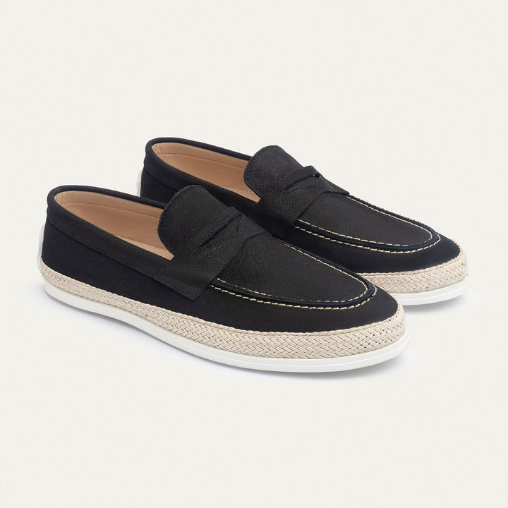 Achilles | Lino Loafers – Classic Slip-On with Braided Sole -Black