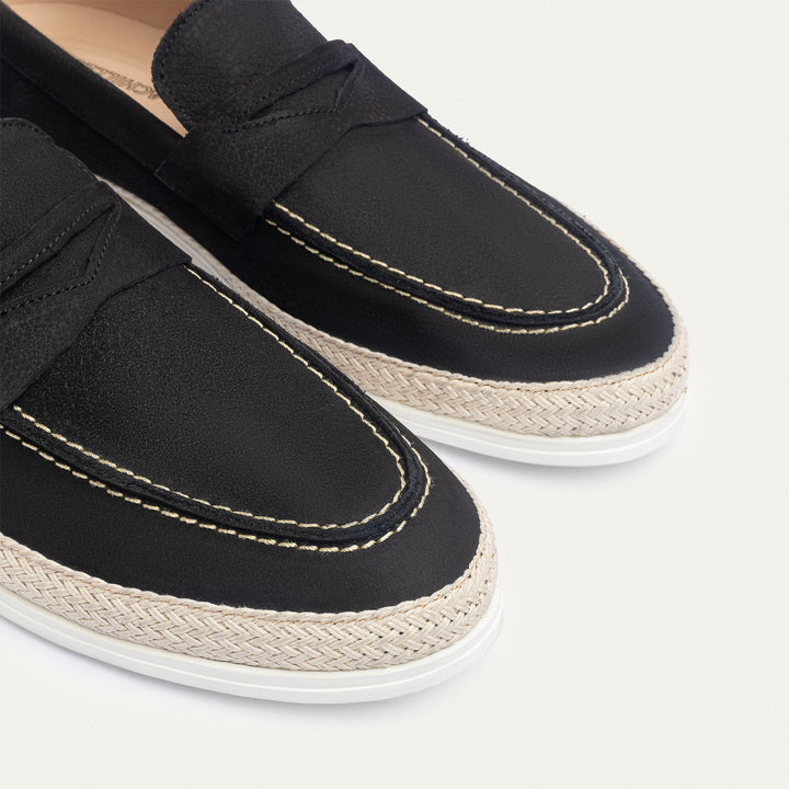Achilles | Lino Loafers – Classic Slip-On with Braided Sole -Black