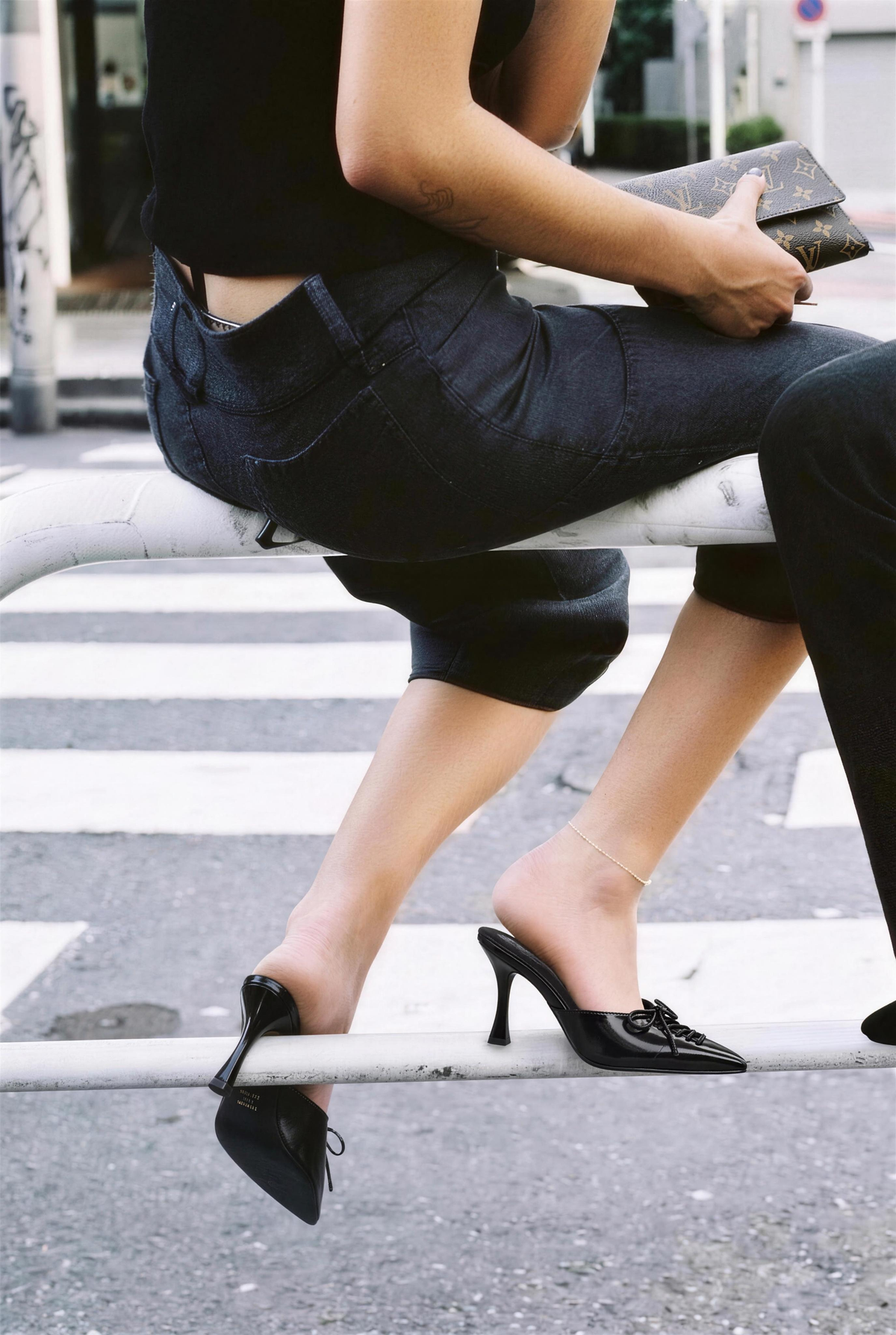 New Arrivals — Corset Lace Bow Heeled Mules Black