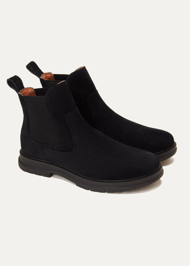 Plain Suede Genuine Leather Chelsea Boots - Black