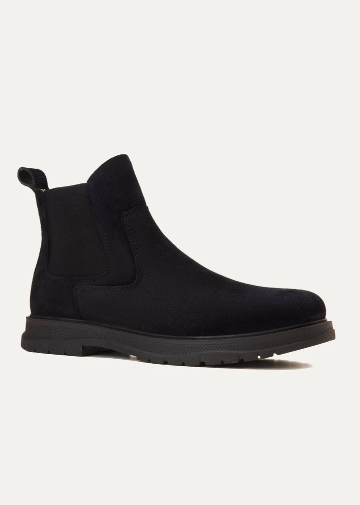 Plain Suede Genuine Leather Chelsea Boots - Black
