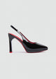 Pointy Slingback Block Heel Pumps - Black