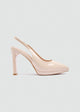 Pointy Slingback Block Heel Pumps - Beige