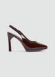 Pointy Slingback Block Heel Pumps - Brown