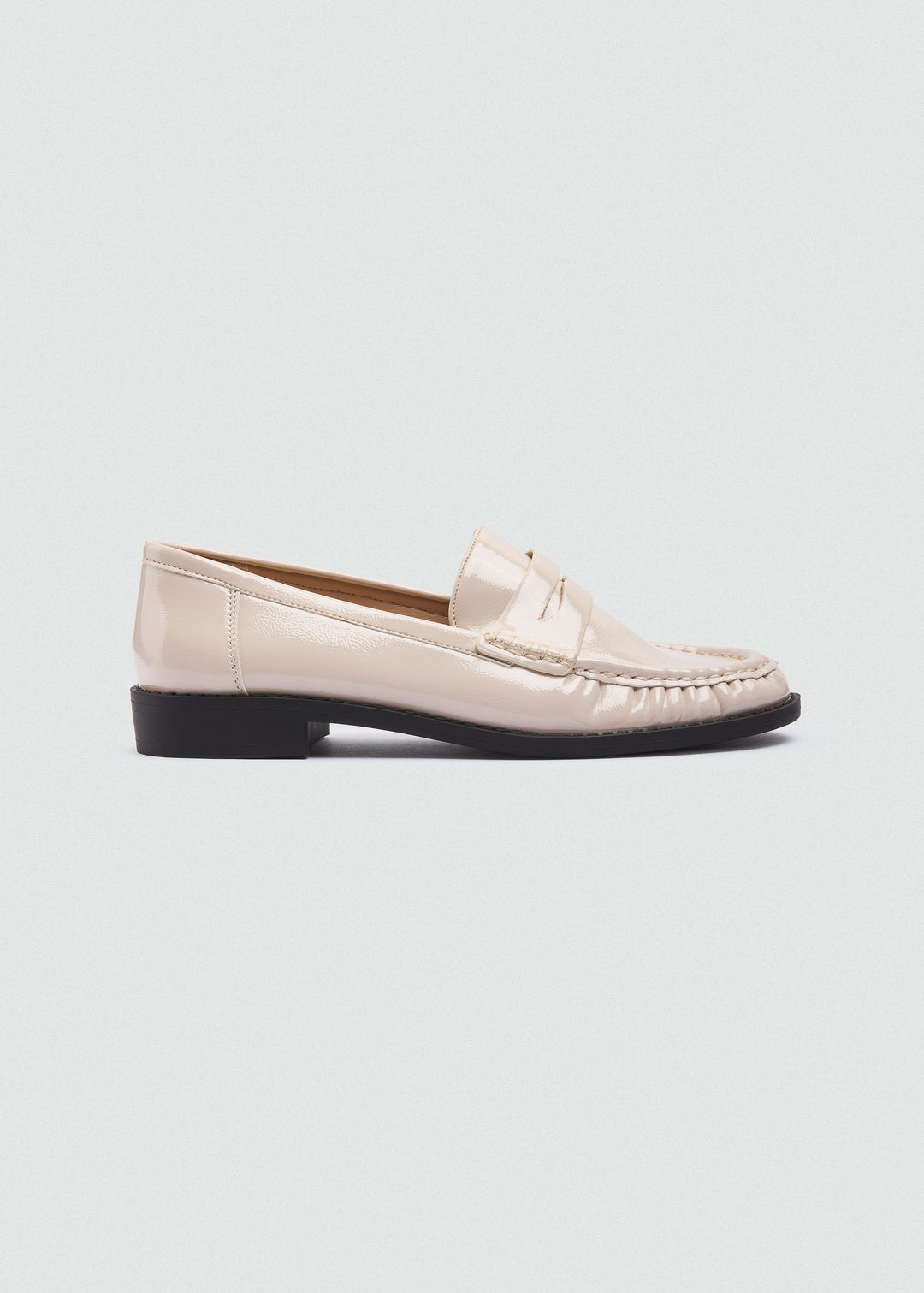 Patent Crinkle Penny Loafers - Beige