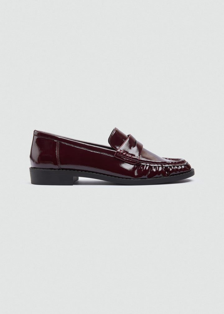 Patent Crinkle Penny Loafers - Maroon