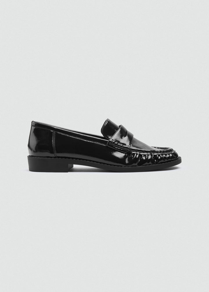 Patent Crinkle Penny Loafers - Black