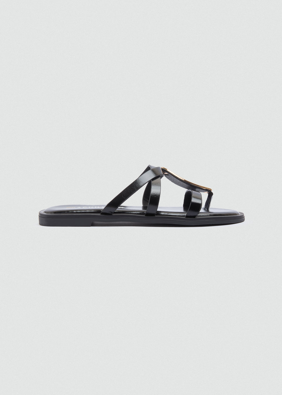 Flat Thong Sandals Gold Oval Ring - Black