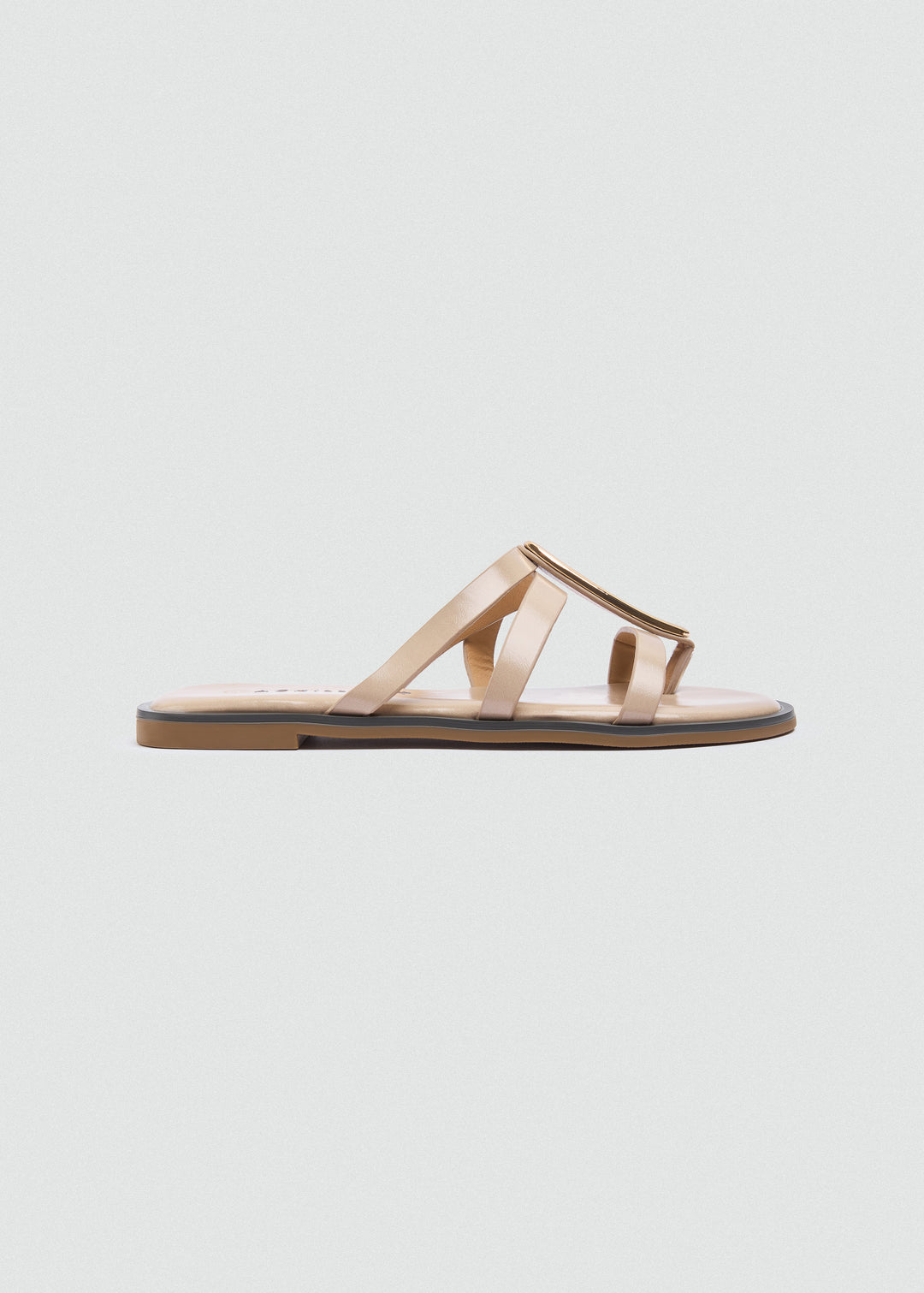 Flat Thong Sandals Gold Oval Ring - Beige