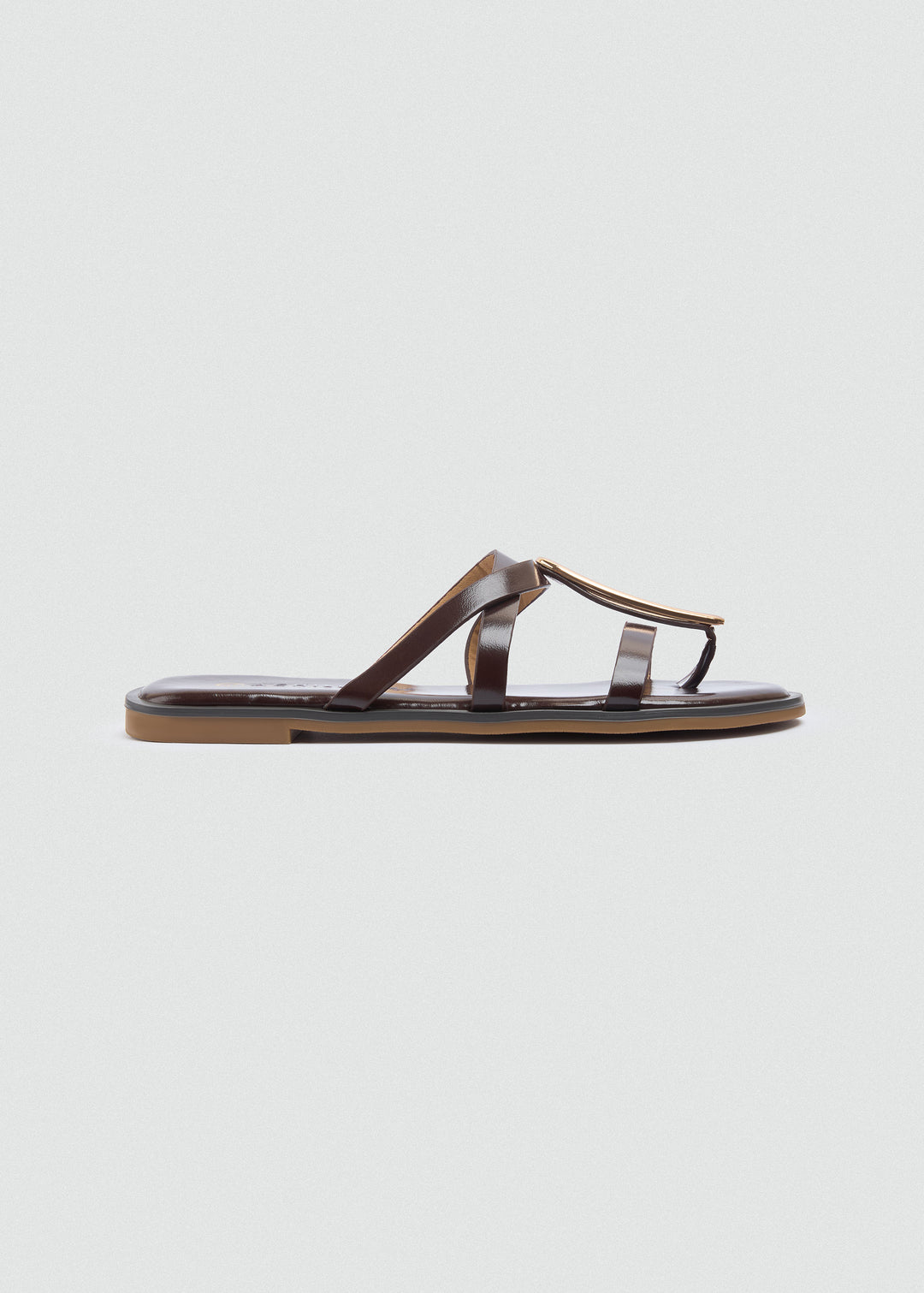Flat Thong Sandals Gold Oval Ring - Brown