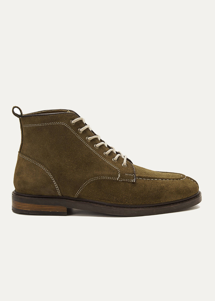 Moc Toe Suede Lace Up Genuine Leather Half Boots - Olive