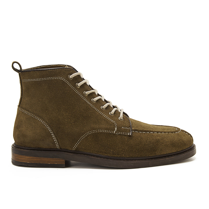Moc Toe Suede Lace Up Genuine Leather Half Boots - Olive