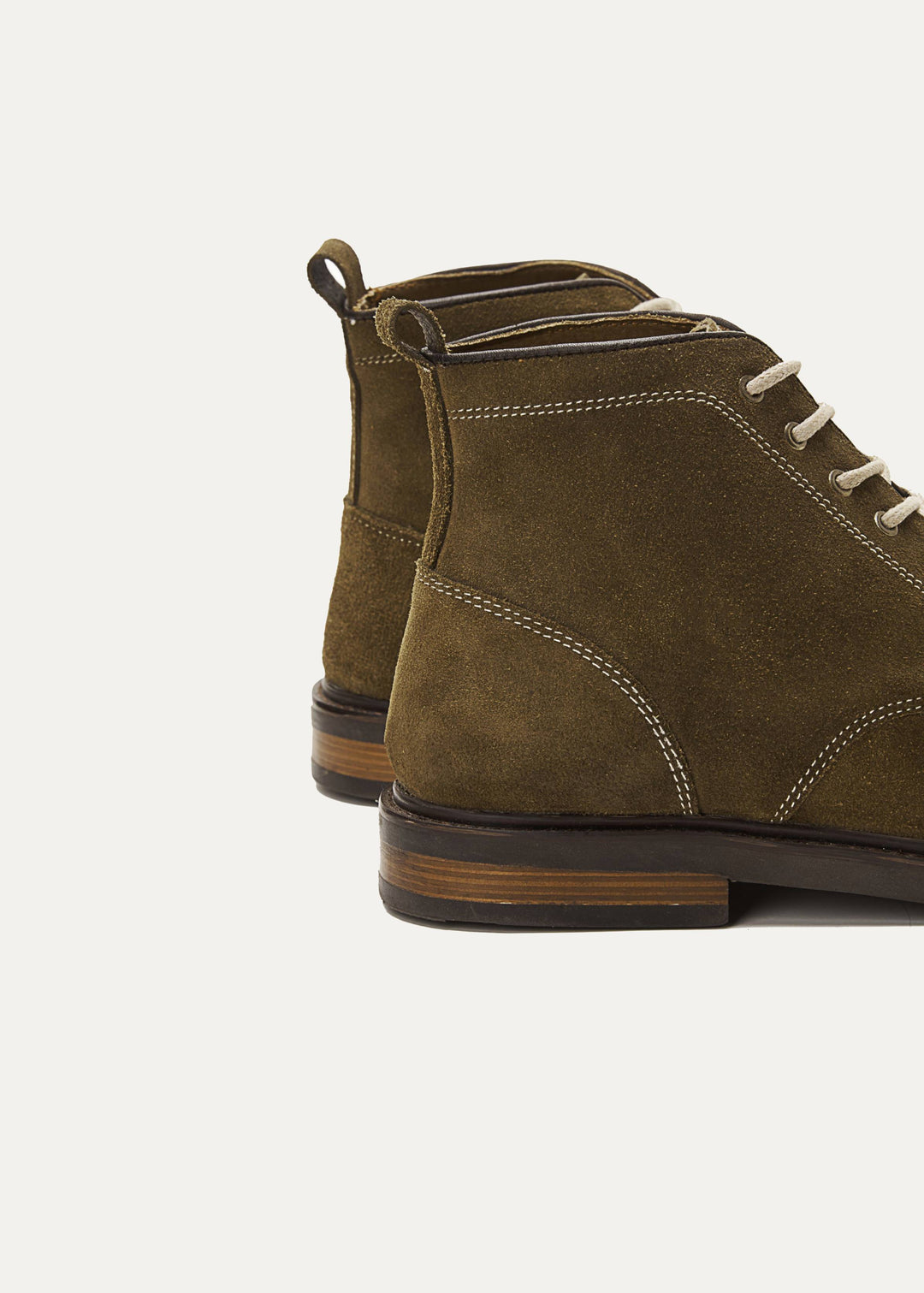 Moc Toe Suede Lace Up Genuine Leather Half Boots - Olive