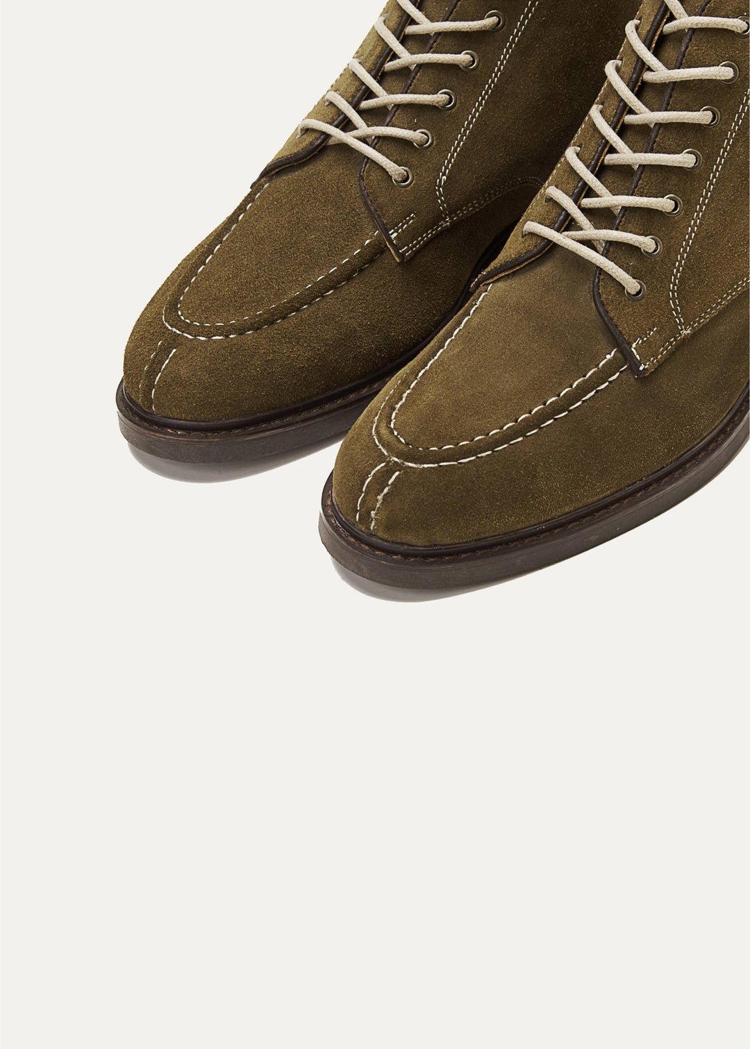 Moc Toe Suede Lace Up Genuine Leather Half Boots - Olive