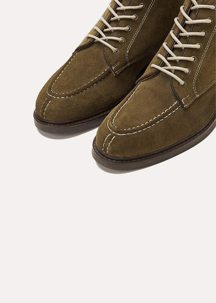 Moc Toe Suede Lace Up Genuine Leather Half Boots - Olive