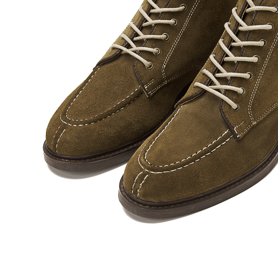 Moc Toe Suede Lace Up Genuine Leather Half Boots - Olive