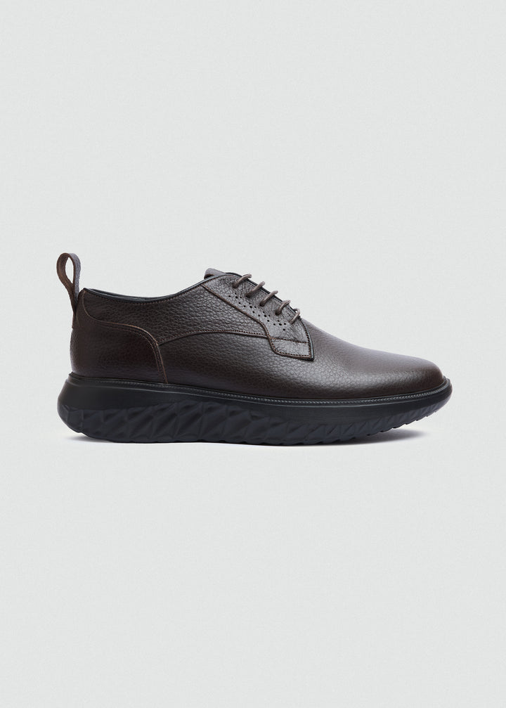 Pebbled Leather Derby - Textured Brown