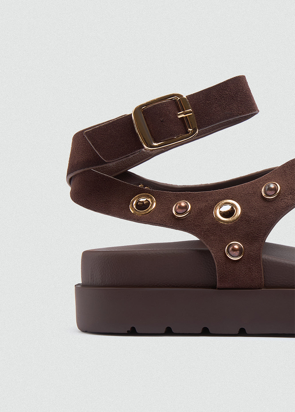 Chunky Suede Platform Crisscross Studded Sandals - Brown