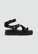 Chunky Suede Platform Crisscross Studded Sandals - Black