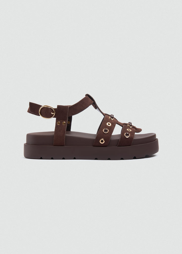 Chunky Gold-Tone Sandal - Brown