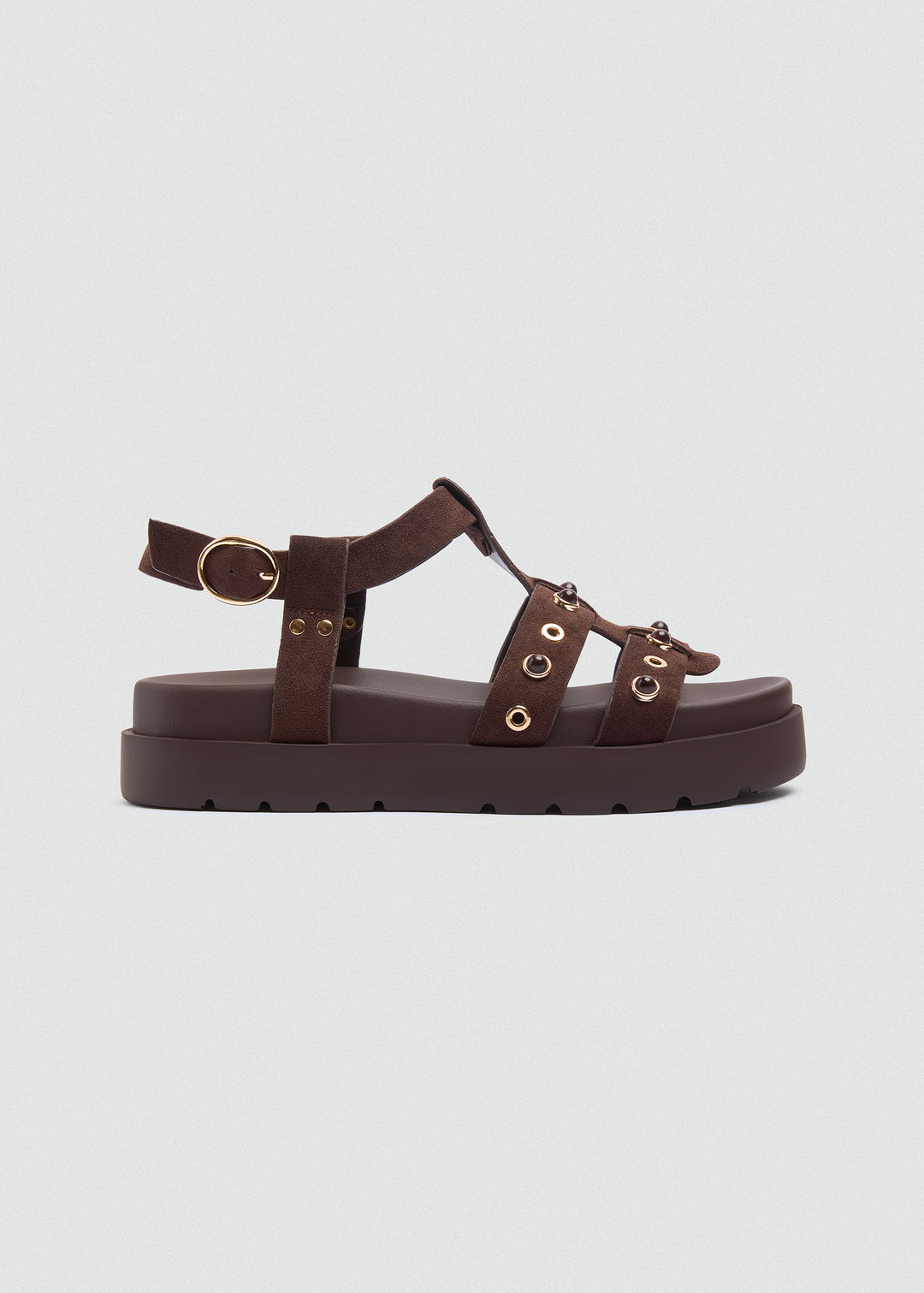 Chunky Gold-Tone Sandal - Brown