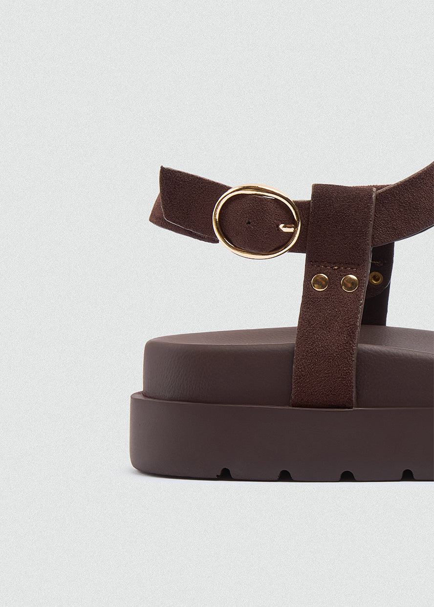 Chunky Gold-Tone Sandal - Brown