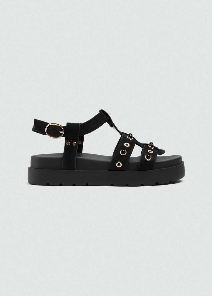 Chunky Gold-Tone Sandal - Black