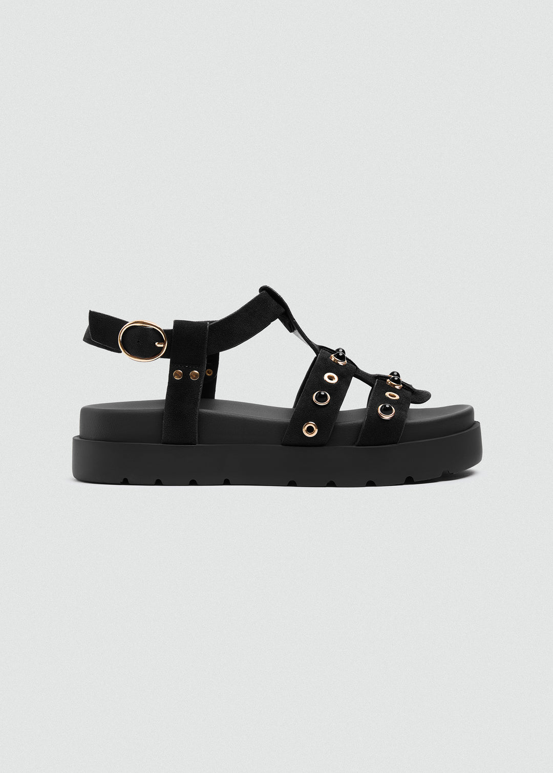 Chunky Gold-Tone Sandal - Black