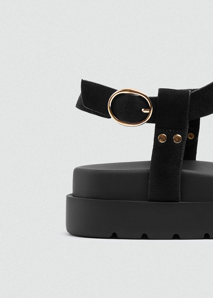 Chunky Gold-Tone Sandal - Black
