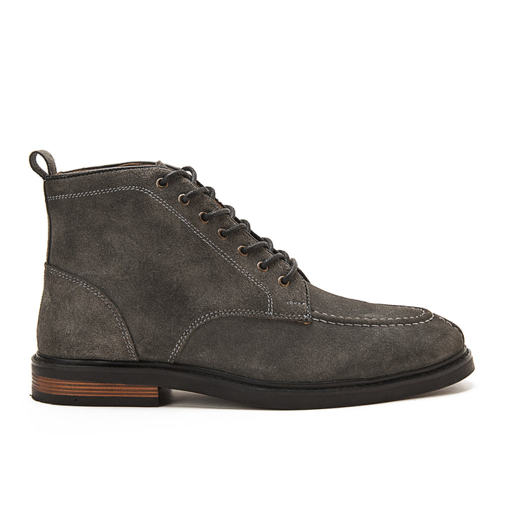 Moc Toe Suede Lace Up Genuine Leather Half Boots | Gray