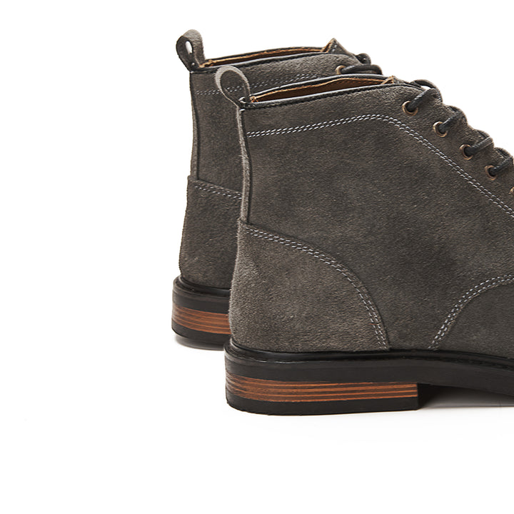 Moc Toe Suede Lace Up Genuine Leather Half Boots | Gray