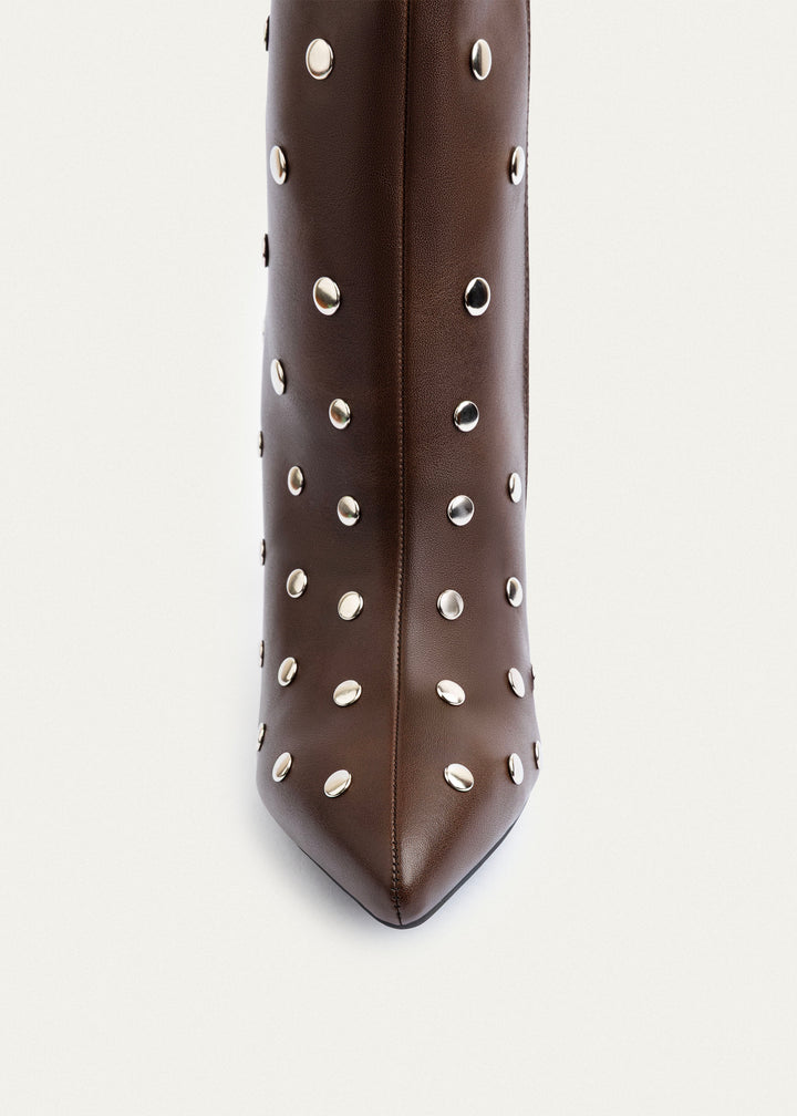 Nova Studded Heeled Boots | Brown
