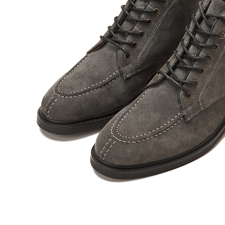 Moc Toe Suede Lace Up Genuine Leather Half Boots | Gray